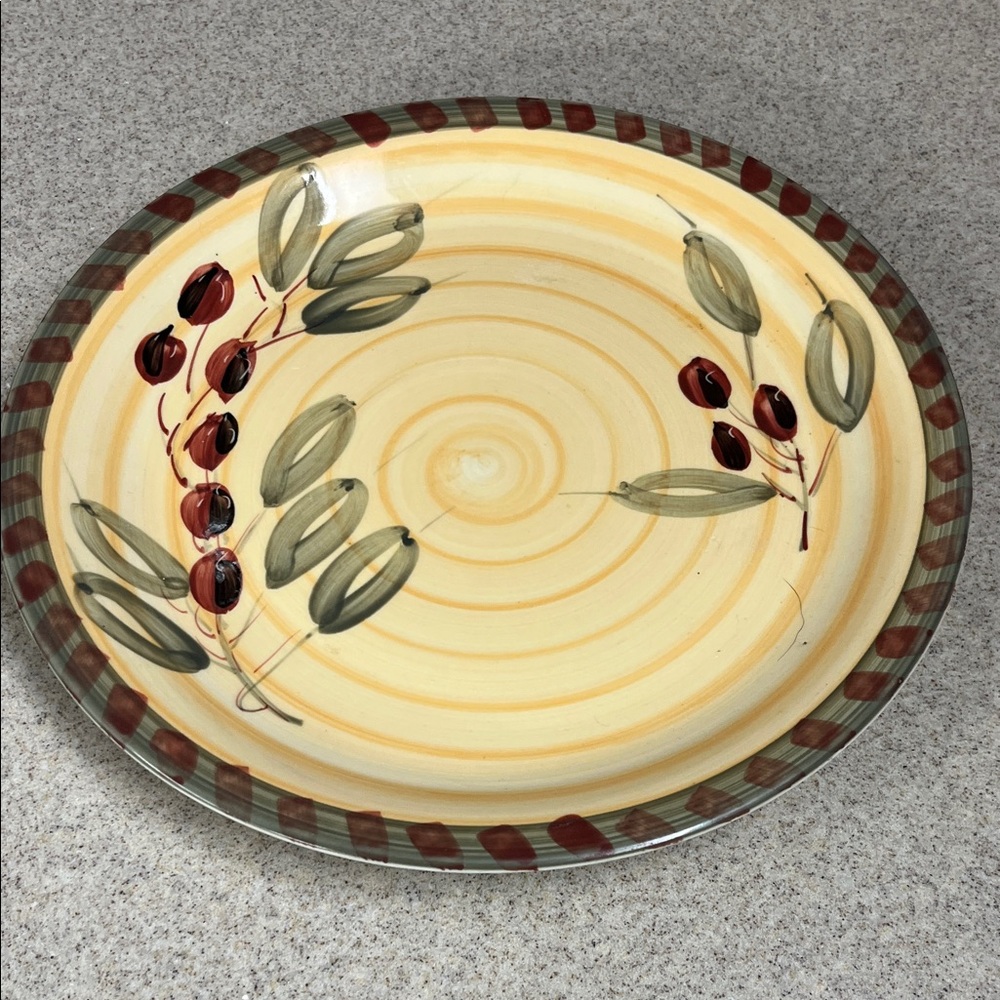 Hand-Painted Yellow Ceramic Serving Platter with Olive Motif